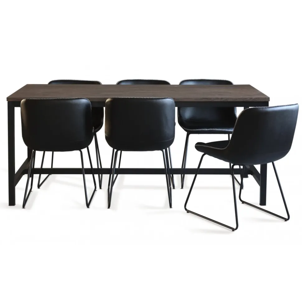 Matgrupp; bord 180x90 cm mörkbrun ek med 6 st stolar + 6.00 x Stolsdyna