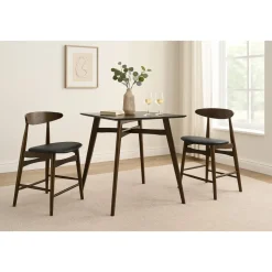 Matgrupp Florence Barbord 90x90 med 2 barstolar - Valnöt/svart