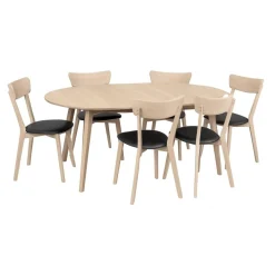 Matgrupp Genova matbord 110-160 cm inkl 6 st Amino stolar - Vitpigmenterad/svart ecoläder + 6.00 x Stolsdyna