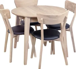 Matgrupp Genova matbord 90-130 cm inkl 4 st Amino stolar - Vitpigmenterad/svart ecoläder + 4.00 x Stolsdyna