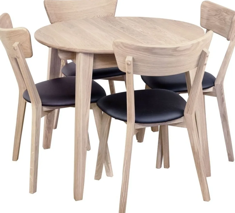 Matgrupp Genova matbord 90-130 cm inkl 4 st Amino stolar - Vitpigmenterad/svart ecoläder + 4.00 x Stolsdyna