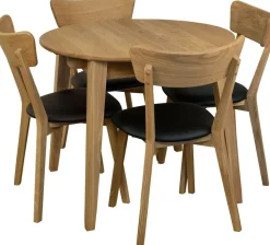 Matgrupp Genova matbord 90-130 cm inkl 4 st Amino stolar - Oljad ek/svart ecoläder + 4.00 x Stolsdyna