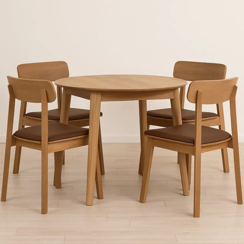 Matgrupp Genova 90130x90 cm i oljad ek med 4 st Kleppen stolar i ek och brun PU