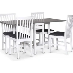 Matgrupp inomhus klaffbord Vit / Grå med fyra stolar - Fårö + 4.00 x Stolsdyna