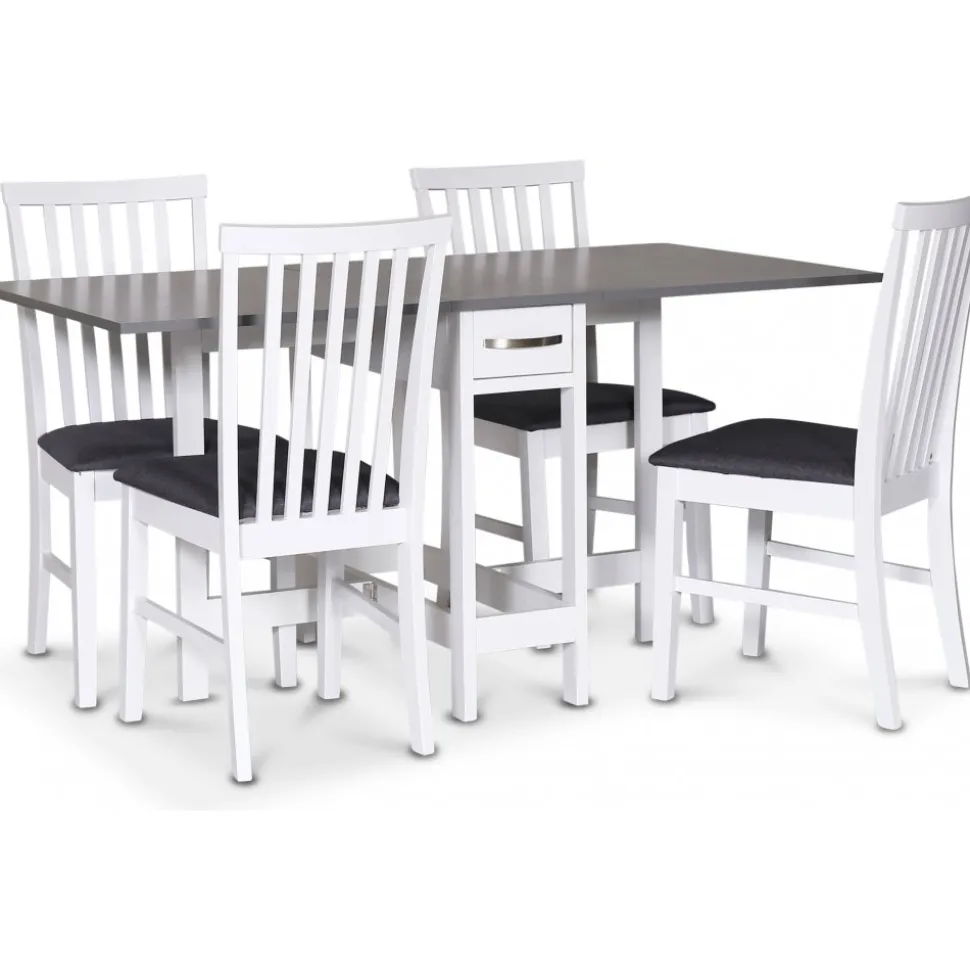 Matgrupp inomhus klaffbord Vit / Grå med fyra stolar - Fårö + 4.00 x Stolsdyna
