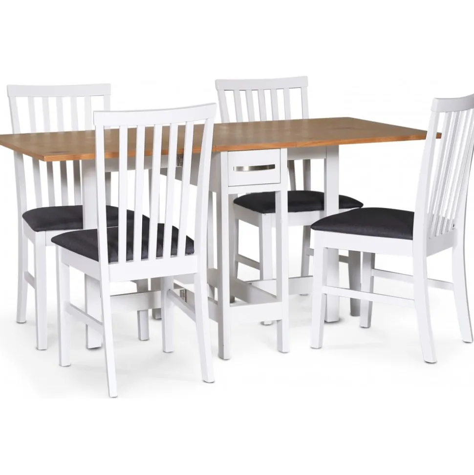 Matgrupp; Klaffbord Vit / Ek med 4 st Alice stolar - Fårö + 3.00 x Möbeltassar