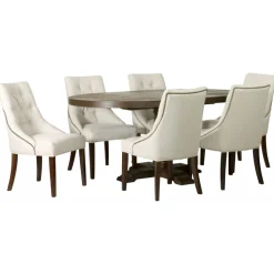 Matgrupp: Lamier matbord runt + 6 st Tuva Europa beige stolar + 6.00 x Stolsdyna