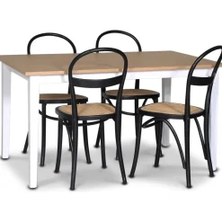 Matgrupp; matbord 140x90 cm - Vit / oljad ek med 4 st svarta stolar + 4.00 x Stolsdyna
