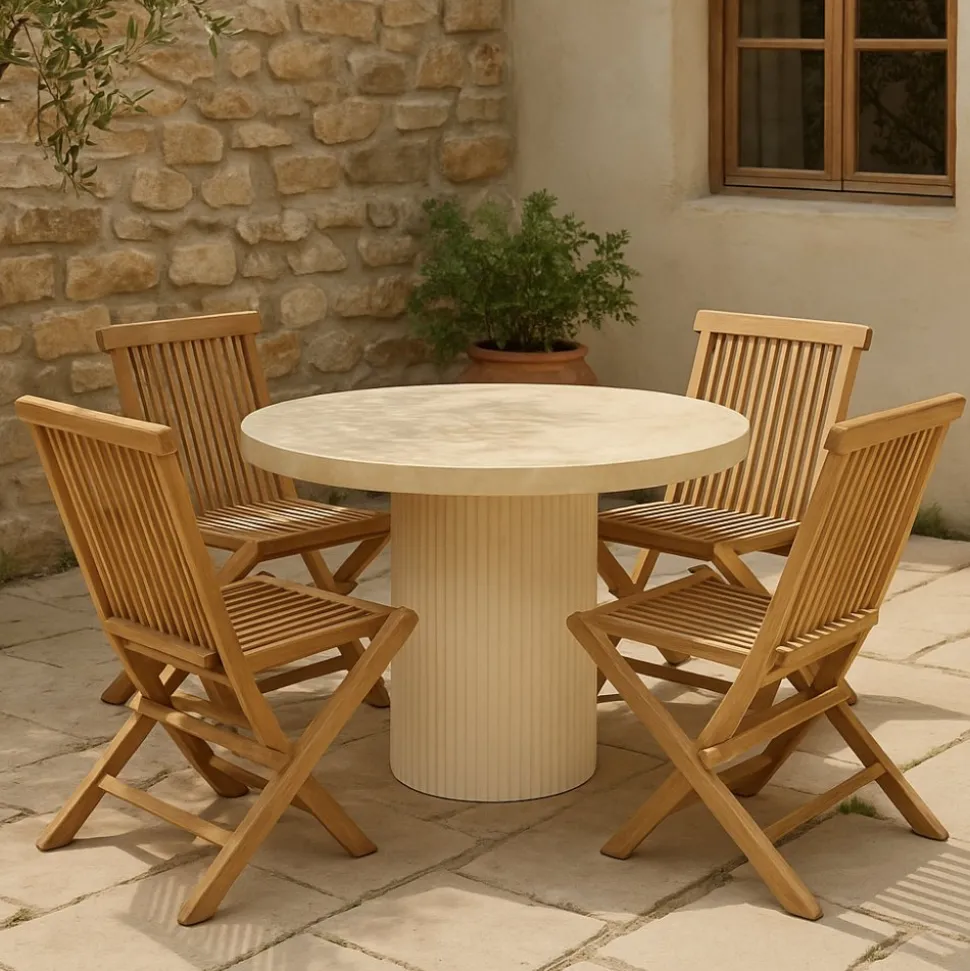 Matgrupp med 4 stolar och matbord Ø122 beige/teak - Merca/Saltö