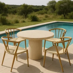 Matgrupp med 4 stolar och matbord Ø122 beige - Merca/Bella