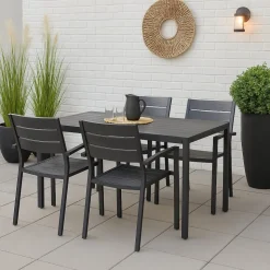 Matgrupp med 4 stolar och matbord 150 x 90 cm svart/grå - Las Vegas