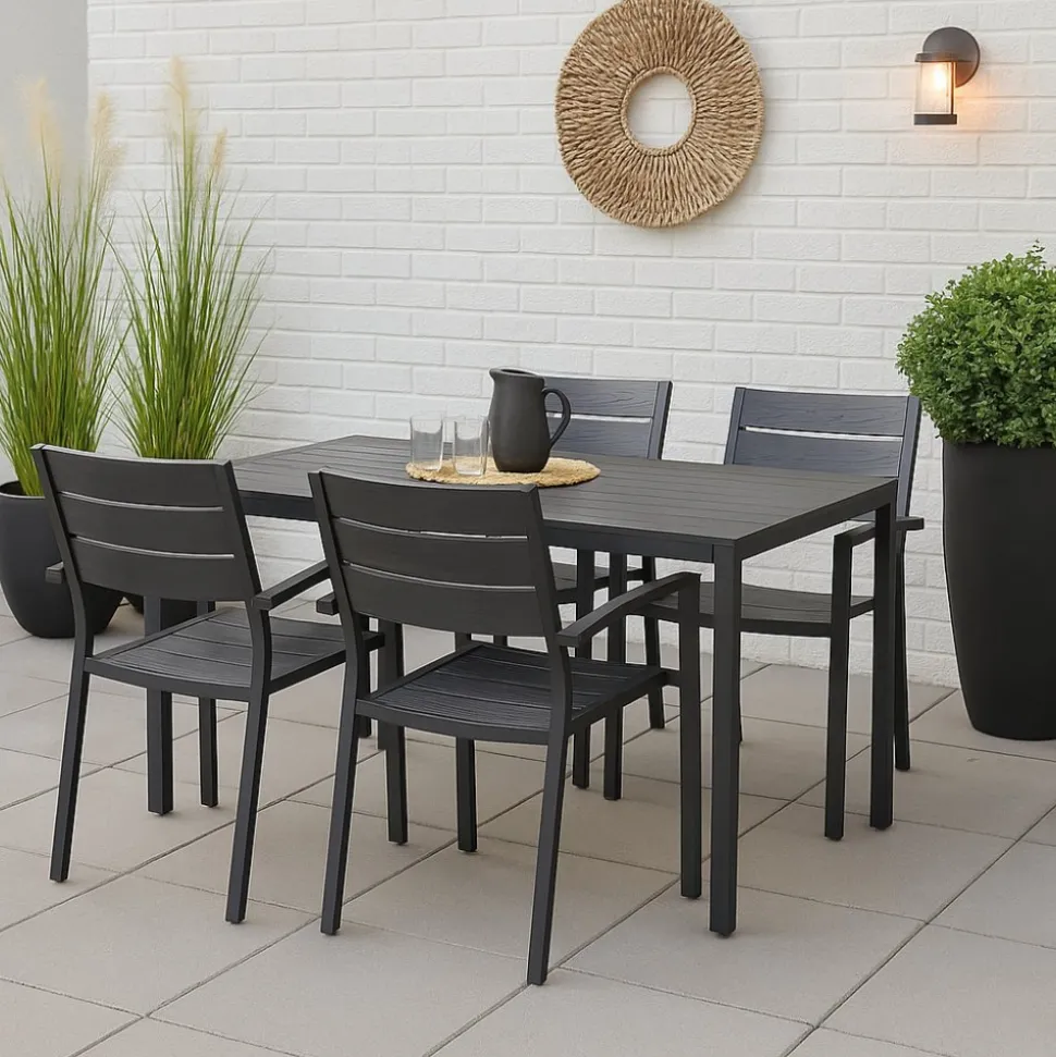 Matgrupp med 4 stolar och matbord 150 x 90 cm svart/grå - Las Vegas