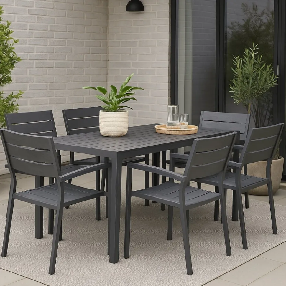 Matgrupp med 4 stolar och matbord 150 x 90 cm svart/grå - Las Vegas