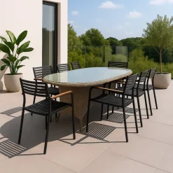 Matgrupp med 6 stolar och matbord 180 x 100 cm svart/natur - Menton/Pino