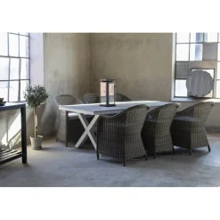 Matgrupp Mercury bord inkl 6 st fåtöljer - Konstrotting/Vit aluminium