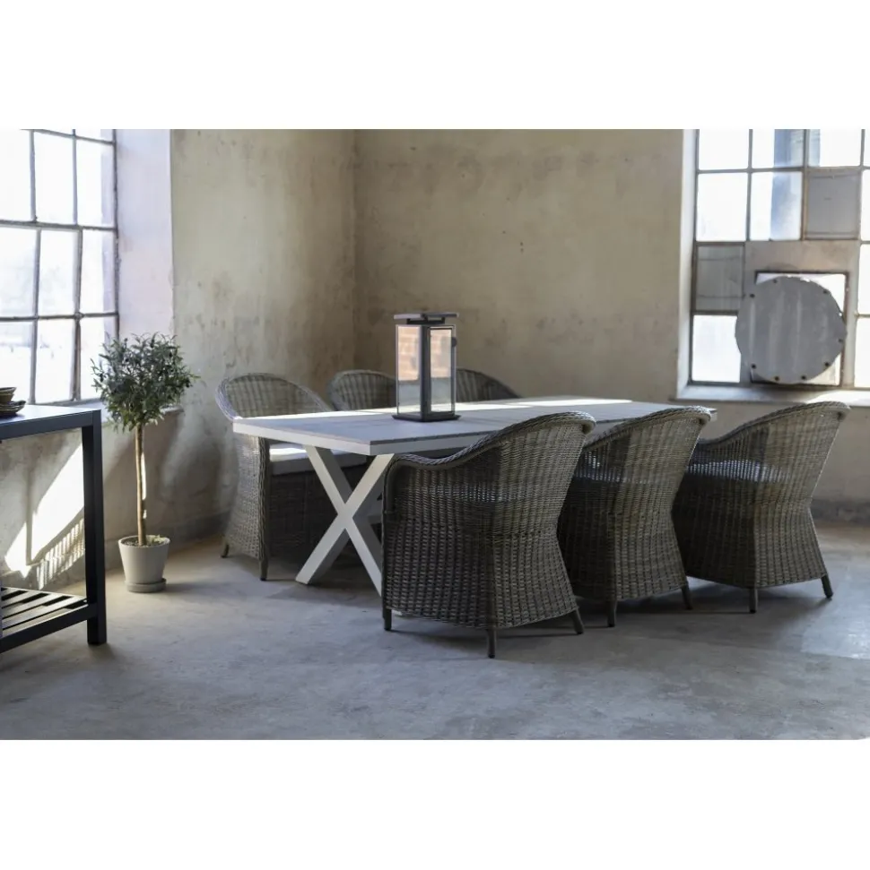 Matgrupp Mercury bord inkl 6 st fåtöljer - Konstrotting/Vit aluminium