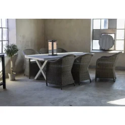 Matgrupp Mercury bord inkl 6 st fåtöljer - Konstrotting/Vit aluminium + Textilrengöring för möbler