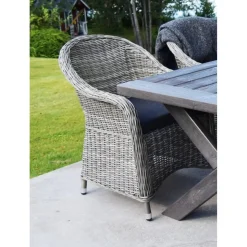 Matgrupp Mercury: Oxford bord inklusive 6 st Mercury fåtöljer i konstrotting + Textilrengöring för möbler