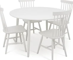 Matgrupp runt matbord Ø120 cm och 4 vita pinnstolar - Rosvik