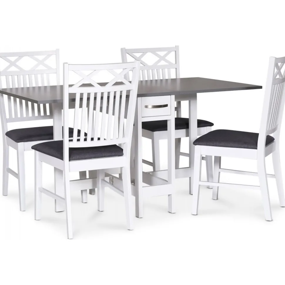 Matgrupp slagbord med fyra stolar vit / Grå - Fårö
