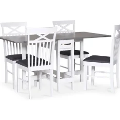 Matgrupp; Vitt / grått slagbord med 4 st stolar - Fårö