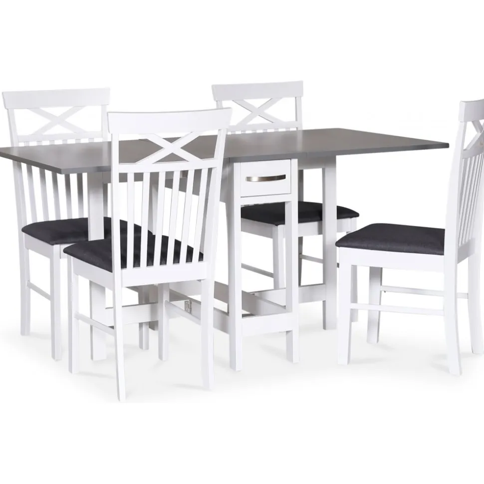 Matgrupp; Vitt / grått slagbord med 4 st stolar - Fårö