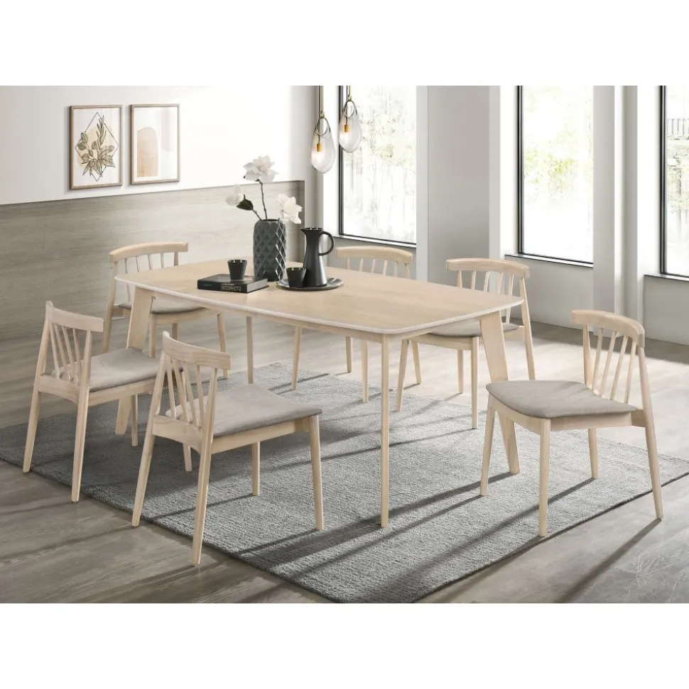 Matgrupp whitewash; Köksbord 180 x 90 cm med 6 st stolar