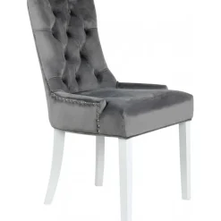 Matstol grå med vita ben och nitar - Tuva + Möbeltassar