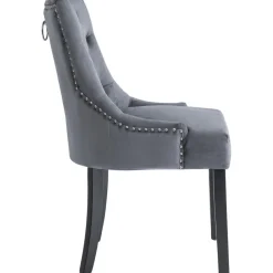 Matstol i grå sammet med svarta ben