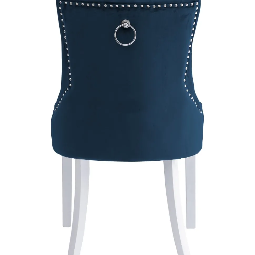 Matstol Tuva blå sammet med vita ben