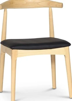 Mella karmstol i trä med svart sits