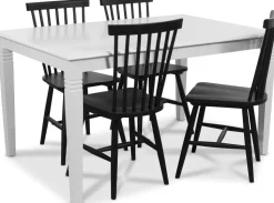 Mellby matgrupp 140 cm bord med 4 st svarta Karl pinnstolar - Vit / Svart + 3.00 x Möbeltassar