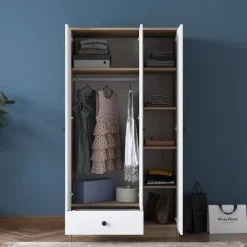 Mendy garderob 90 cm - Valnöt/vit