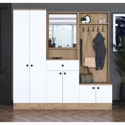 Mendy hallmöbel 180 cm - Valnöt/vit