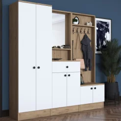 Mendy hallmöbel - Vit/valnöt