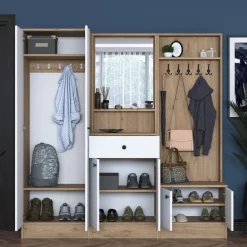 Mendy hallmöbel - Vit/valnöt