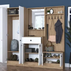 Mendy hallmöbel - Vit/valnöt