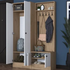 Mendy hallmöbel - Vit/valnöt