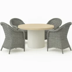 Merca matgrupp: Runt bord + 4 st grå Mercury fåtöljer grå konstrotting