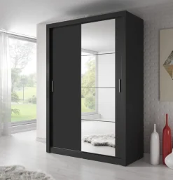 Mervyn garderob B150 cm - Svart / Spegel