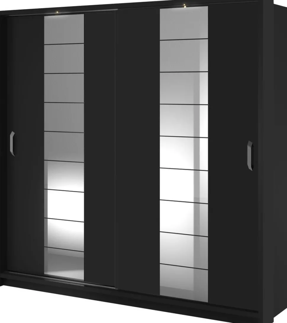 Mervyn garderob B220 cm - Svart / Spegel