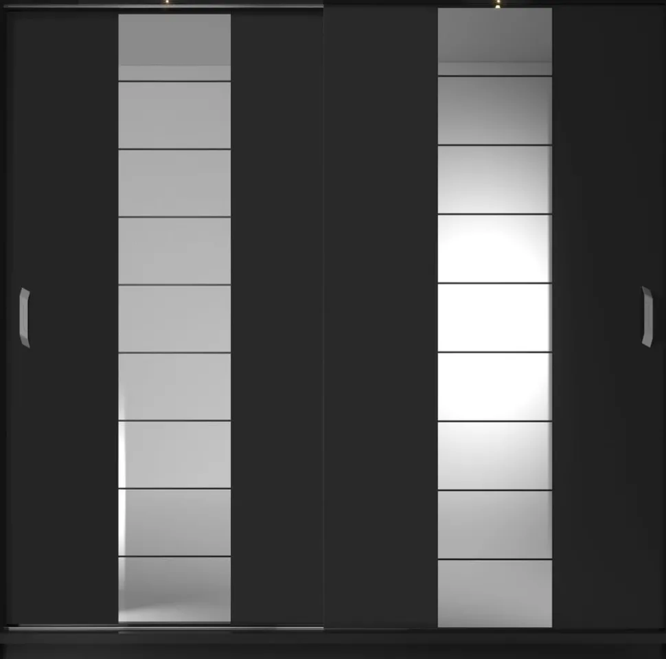 Mervyn garderob B220 cm - Svart / Spegel