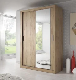 Mervyn garderob med skjutdörrar och inredning bredd 150 cm - Shetland ek