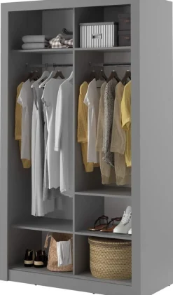 Mervyn garderob med skjutdörrar 120 cm - Grå / Spegel