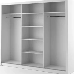 Mervyn vit garderob med spegel och inredning - Bredd 250 cm