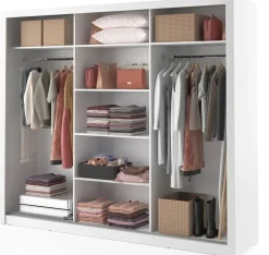 Mervyn vit garderob med spegel och inredning - Bredd 250 cm