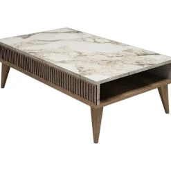 Milan soffbord 105 x 60 cm - Valnöt/vit marmor-look