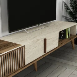 Milan TV-bänk - Valnöt/travertin
