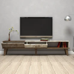 Milan TV-bänk - Valnöt/vit