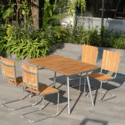 Möllan utegrupp i teak: 4 st stolar med matbord 120x80 cm